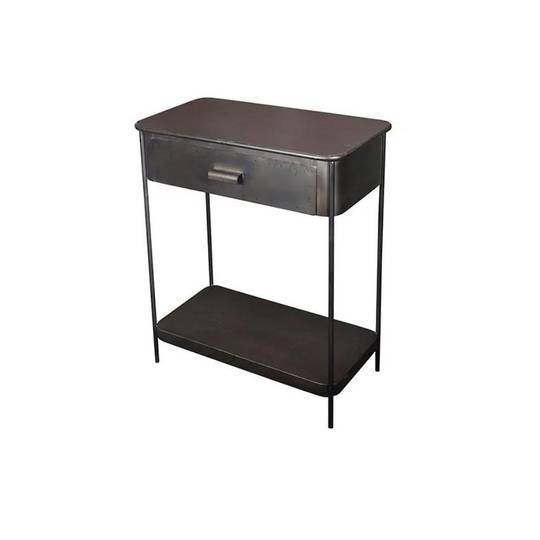 Black Iron Side Table with Drawer